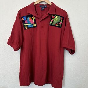 VTG Dorva Sports Short Sleeve Shirt Embroidered Parrots Red Sanblas XL EUC